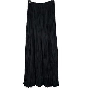 Vtg Cactus Flower Skirt Women's Sz OS Black Western Crinkle Broomstick Pleated